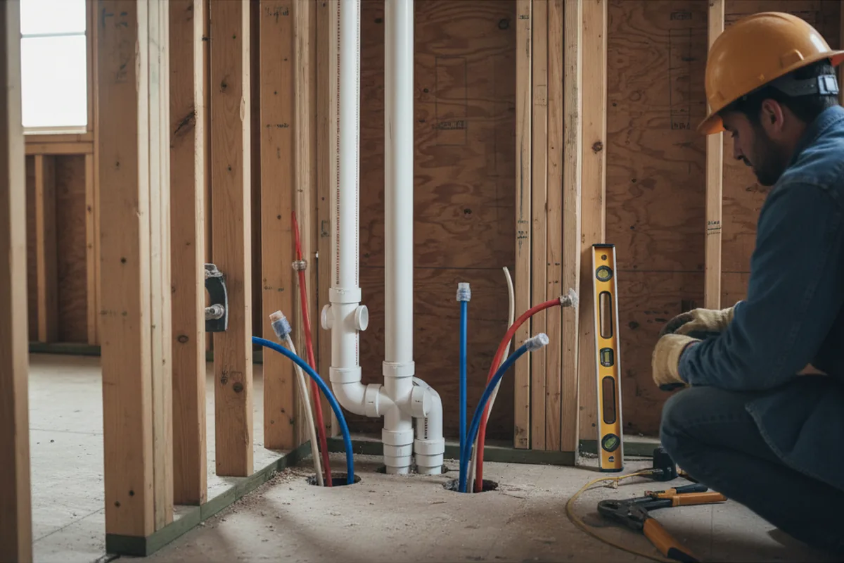 Drain and supply rough-in during Leak Detection in Albertson